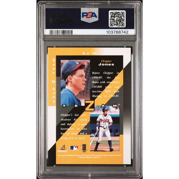 1998 Zenith Z-Team Gold #8 Chipper Jones PSA 10 Gem Mint Atlanta Braves - Pop 2 - Picture 2 of 4